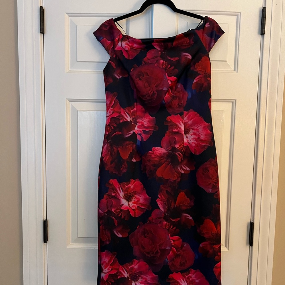 SLNY Women's Floral Midi Dress - Red and Blue